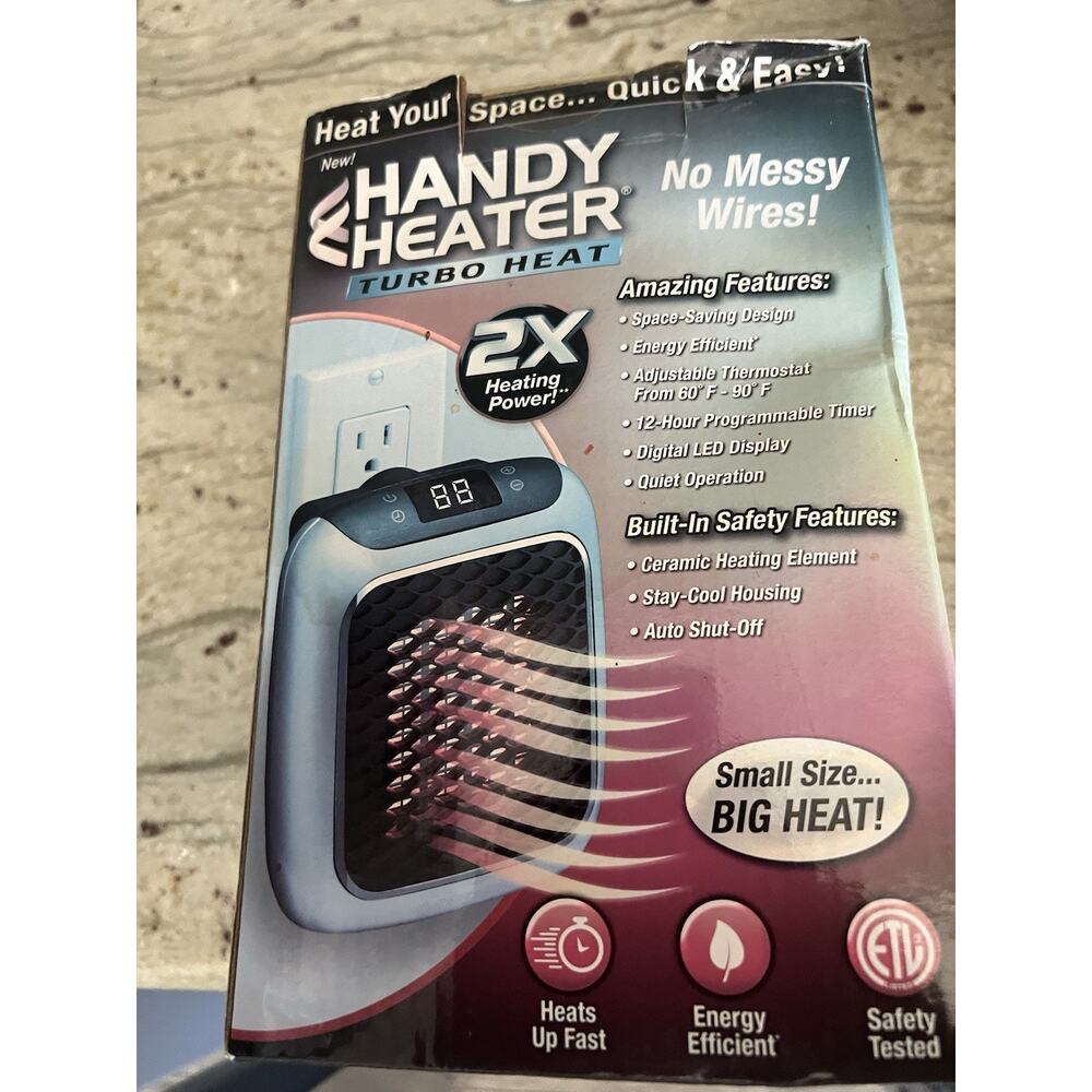 Handy Heater Turbo Heat Plug In Wall Outlet Space Heater 800W Digital Thermostat - Picture 3 of 6
